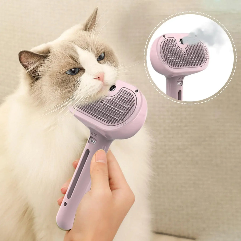 3-in-1 Electric Steam Dog Brush – Spray, Massage & Groom